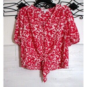 C By One Women's Top Size L Short Sleeve Pink Geometric Round Neck